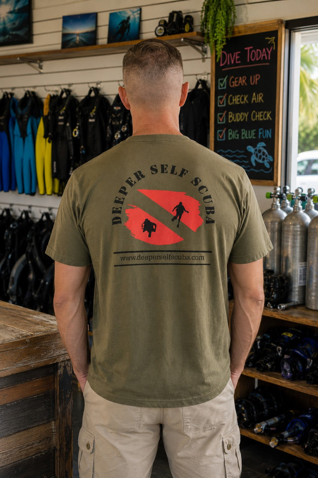DSS Men's Army Green Deeper Self Scuba Tee