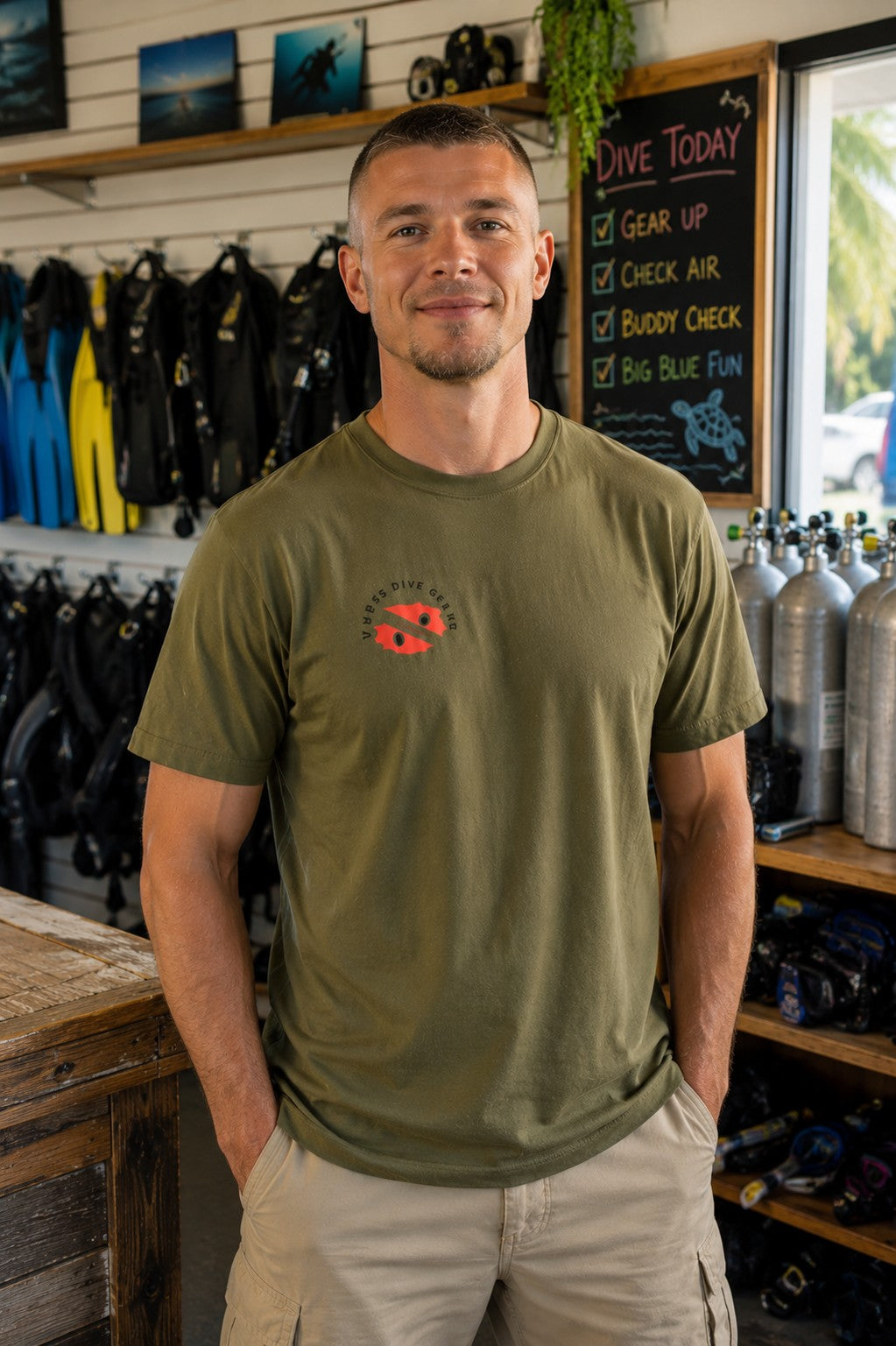 DSS Men's Army Green Deeper Self Scuba Tee