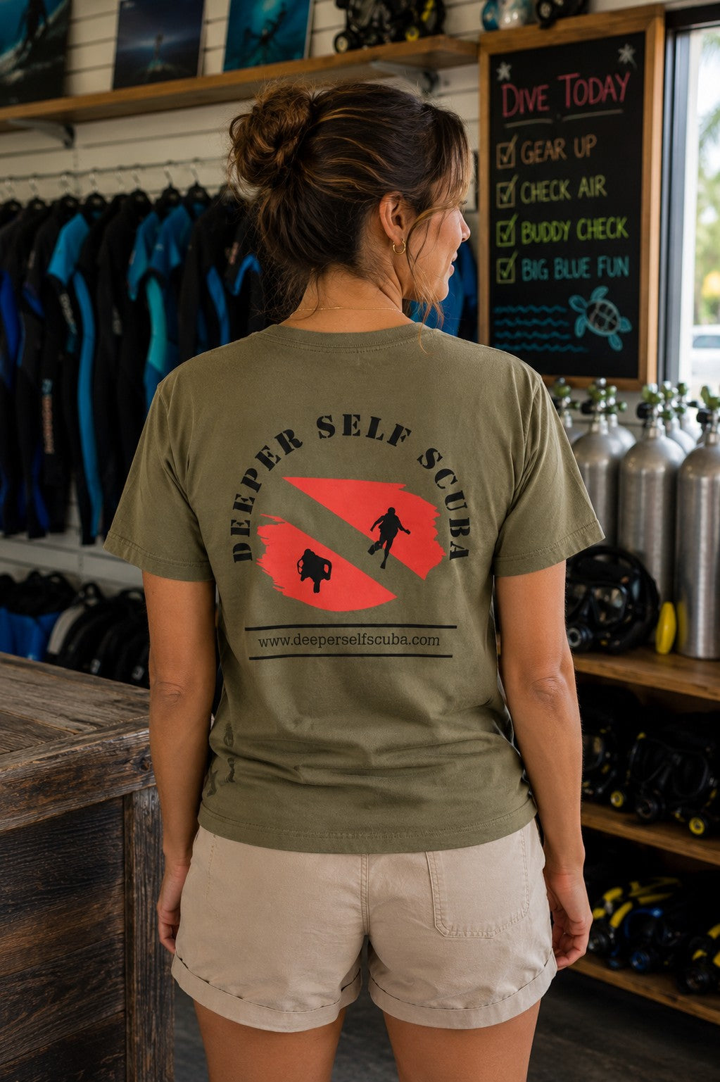 DSS Women's Army Green Deeper Self Scuba Tee